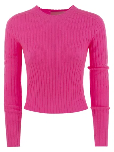 Vanisé Lulu - Ribbed Cropped Cashmere Knitwear In Fuxia