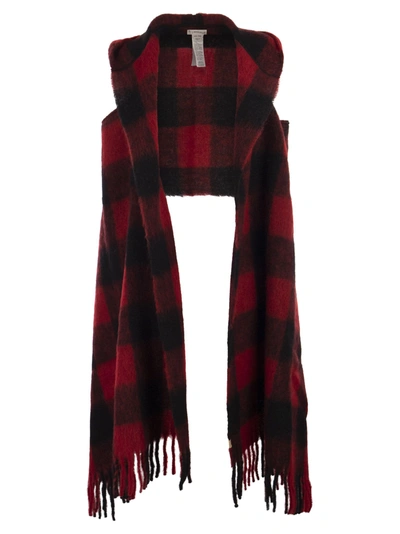 Woolrich Hooded Scarf With Checked Pattern In Red