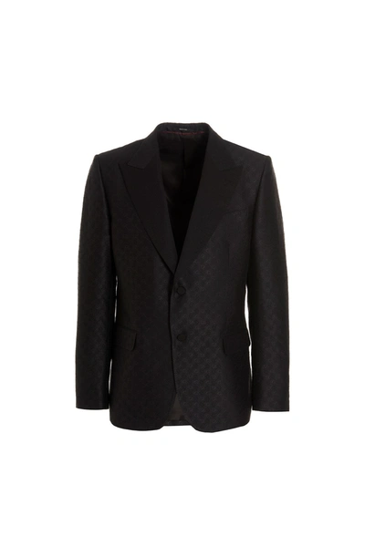 Gucci Horsebit Jacquard Wool And Silk Blazer In Black