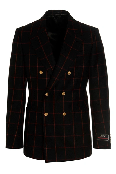 Gucci Men Double-breasted Check Blazer In Multicolor