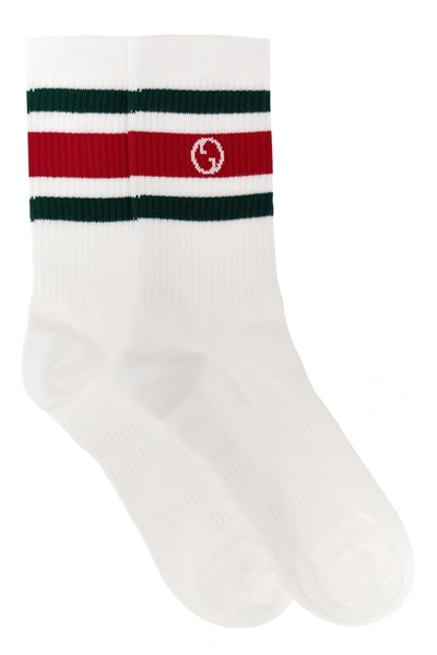 Gucci Men Nastro Web Logo Socks In White