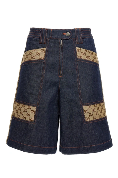 Gucci Women 'gg' Denim Bermuda Shorts In Blue