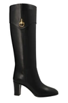 Gucci Almond Toe Block Heel Knee High Boots In Black