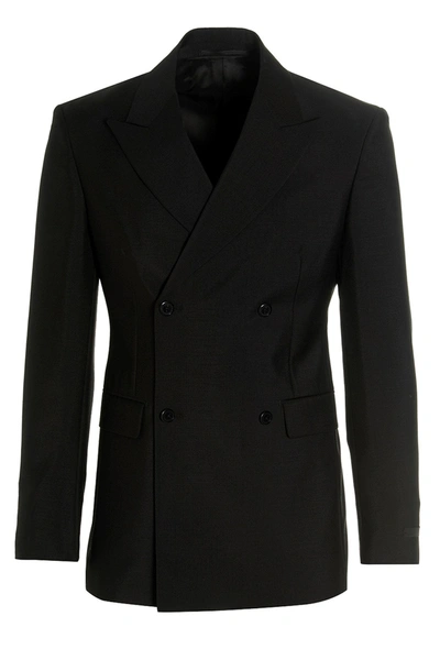 Prada Men Double Breast Mohair Blazer Jacket In Black