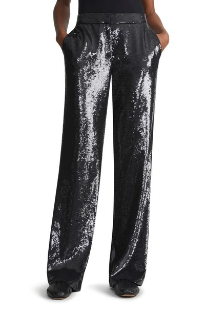 Lafayette 148 Gates High-rise Straight-leg Sequin Trousers In Black