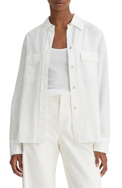 Vince Utility Cotton And Silk Long-sleeve Button-front Shirt In Optic White