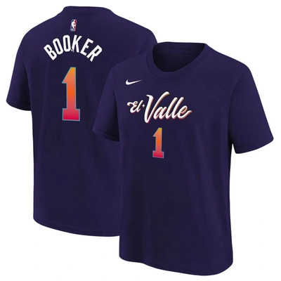 NIKE YOUTH NIKE DEVIN BOOKER PURPLE PHOENIX SUNS 2023/24 CITY EDITION NAME & NUMBER T-SHIRT