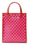 Mz Wallace Micro Woven Patent Box Tote Bag In Candy Lacquer/silver