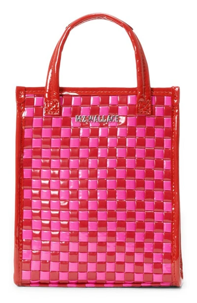 Mz Wallace Micro Woven Patent Box Tote Bag In Candy Lacquer/silver