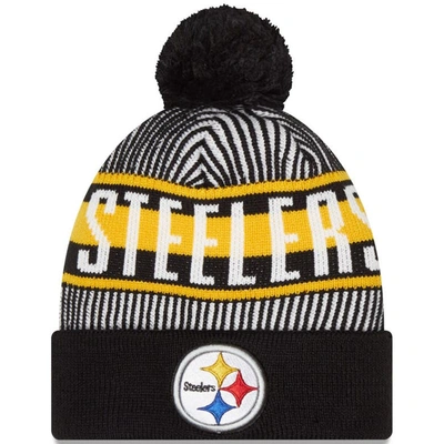 New Era Kids' Youth Boys  Black Pittsburgh Steelers Striped Cuffed Knit Hat With Pom