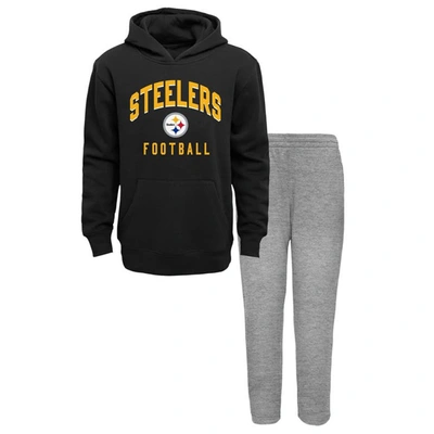 Outerstuff Kids' Youth Black/heather Gray Pittsburgh Steelers Play By Play Pullover Hoodie & Pants Set