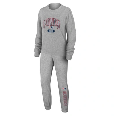 Wear By Erin Andrews Women's  Heather Gray New England Patriots Plus Size Knitted Tri-blend Long Slee