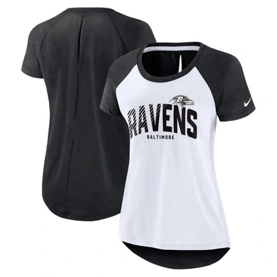 Nike Women's  White, Heather Scarlet Baltimore Ravens Back Slit Lightweight Fashion T-shirt In White,heather Scarlet