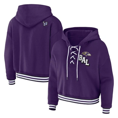 WEAR BY ERIN ANDREWS WEAR BY ERIN ANDREWS PURPLE BALTIMORE RAVENS PLUS SIZE LACE-UP PULLOVER HOODIE