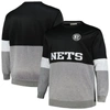 FANATICS FANATICS BRANDED BLACK/HEATHER GRAY BROOKLYN NETS BIG & TALL SPLIT PULLOVER SWEATSHIRT