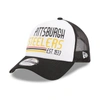 NEW ERA NEW ERA WHITE/BLACK PITTSBURGH STEELERS STACKED A-FRAME TRUCKER 9FORTY ADJUSTABLE HAT
