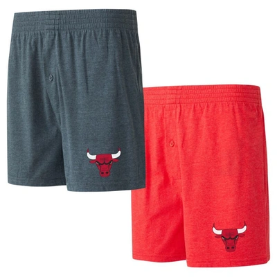 CONCEPTS SPORT CONCEPTS SPORT RED/CHARCOAL CHICAGO BULLS TWO-PACK JERSEY-KNIT BOXER SET