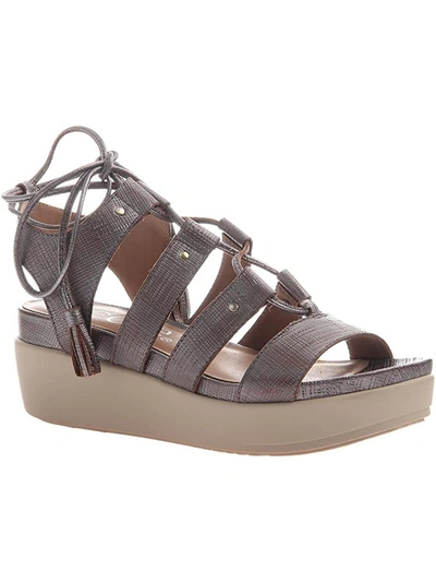 Nicole Tris 2 Womens Leather Caged Wedge Sandals In Silver