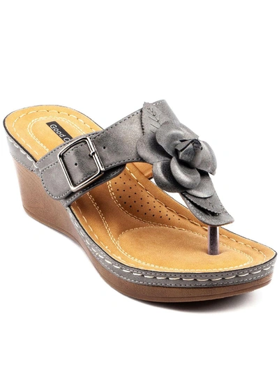 Good Choice Flora Womens Faux Leather Thong Wedge Sandals In Silver