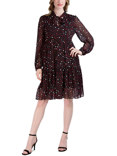 Signature By Robbie Bee Petites Womens Chiffon Polka Dot Fit & Flare Dress In Multi