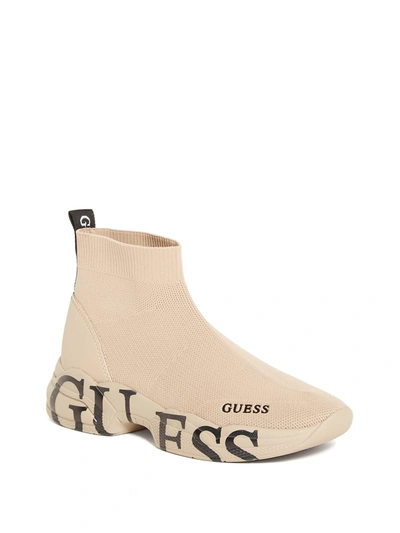 Guess Factory Pause Logo Knit Sneakers In Brown