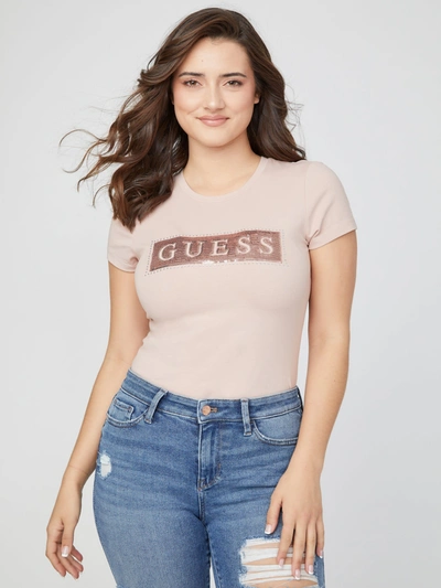 Guess Factory Steel Sequin And Rhinestone Tee In Pink