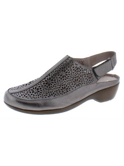 Easy Spirit Dawn Womens Leather Laser Cut Sandals Shoes In Silver