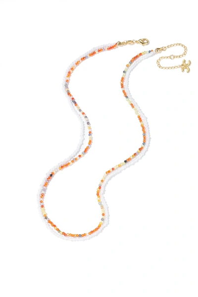 Classicharms Clarice Rainbow Crystal Mini Beaded Double Layered Necklace In Blue