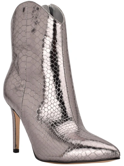 Marc Fisher Revati 2 Womens Faux Leather Pointed Toe Ankle Boots In Silver