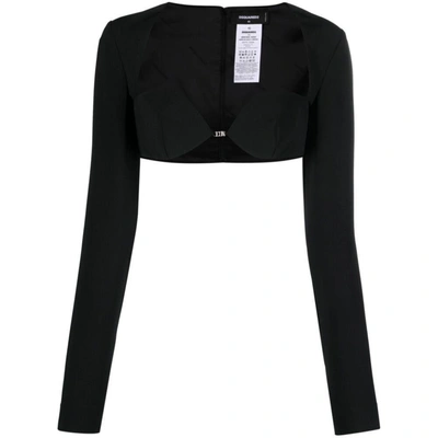 Dsquared2 Cropped Open Front Long Sleeve Top In Black