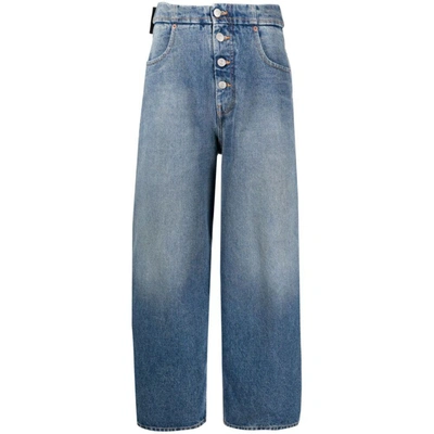 Mm6 Maison Margiela Logo-patch Cotton Wide-leg Jeans In Blue