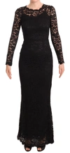 Dolce & Gabbana Black Cotton Lace Mermaid Long Sleeves Dress In Black