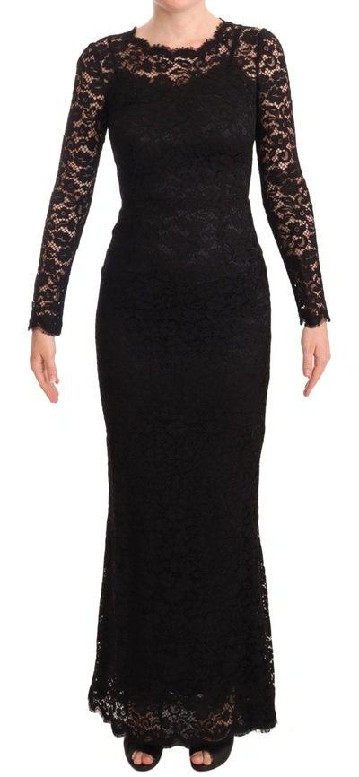 Dolce & Gabbana Black Cotton Lace Mermaid Long Sleeves Dress