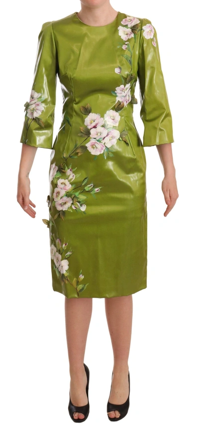 Dolce & Gabbana Green Floral Embellished Sheath Midi Dress