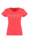 IMPERFECT IMPERFECT CHIC PINK COTTON TEE WITH BRASS LOGO WOMEN'S ACCENT