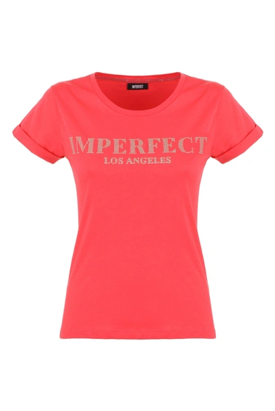 Imperfect Chic Pink Cotton Tee With Brass Logo Women's Accent