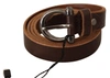 John Galliano Brown Leather Logo Design Round Buckle Waist Belt In Brown
