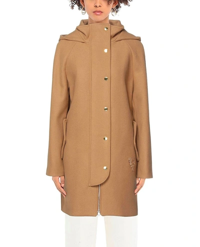 Love Moschino Elegant Brown Wool Blend Coat With Golden Women's Accents