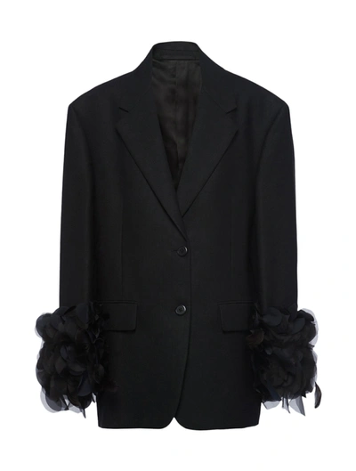 PRADA SINGLE-BREASTED JACKET IN WOOL AND FEATHERS