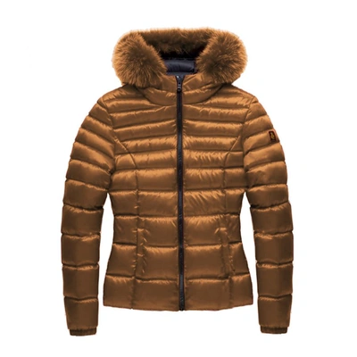 Refrigiwear Elegant Padded Down Jacket With Fur  Hood In Brown