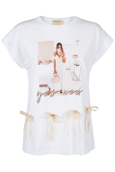 YES ZEE YES ZEE CHIC WHITE COTTON TEE WITH SIGNATURE WOMEN'S DETAIL