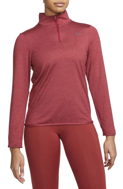 Nike Dri-fit Swift Element Uv Quarter Zip Running Pullover In Red