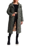 Avec Les Filles Womens Long Quilted Puffer Jacket In Green
