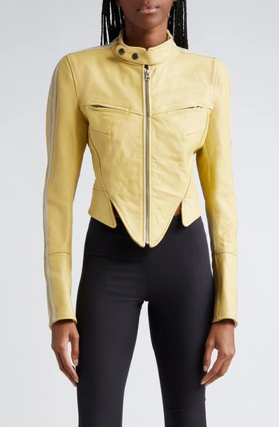 Knwls Yellow Claw Leather Jacket In Distressed Yellow