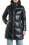 Save The Duck Ines Water Repellent Hooded Quilted Longline Coat In Black