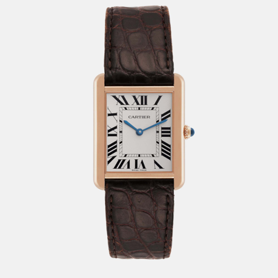 Pre-owned Cartier Tank Solo Large Rose Gold Steel Brown Strap Men's Watch W5200025 34 X 27 Mm