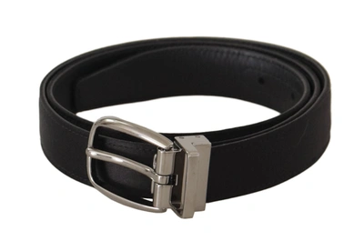 Dolce & Gabbana Black Calf Leather Silver Logo Metal Buckle Belt