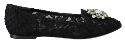 Dolce & Gabbana Elegant Floral Lace Flat Vally Women's Shoes In Black