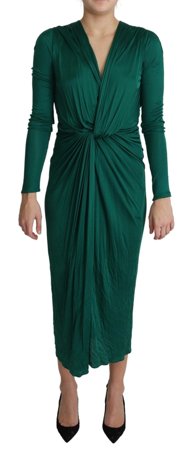 Pre-owned Dolce & Gabbana Dark Green Viscose Long Sleeve Midi Women's Dress ()