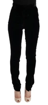 ERMANNO SCERVINO ERMANNO SCERVINO BLACK VELVET SLIM FIT WOMEN'S PANTS